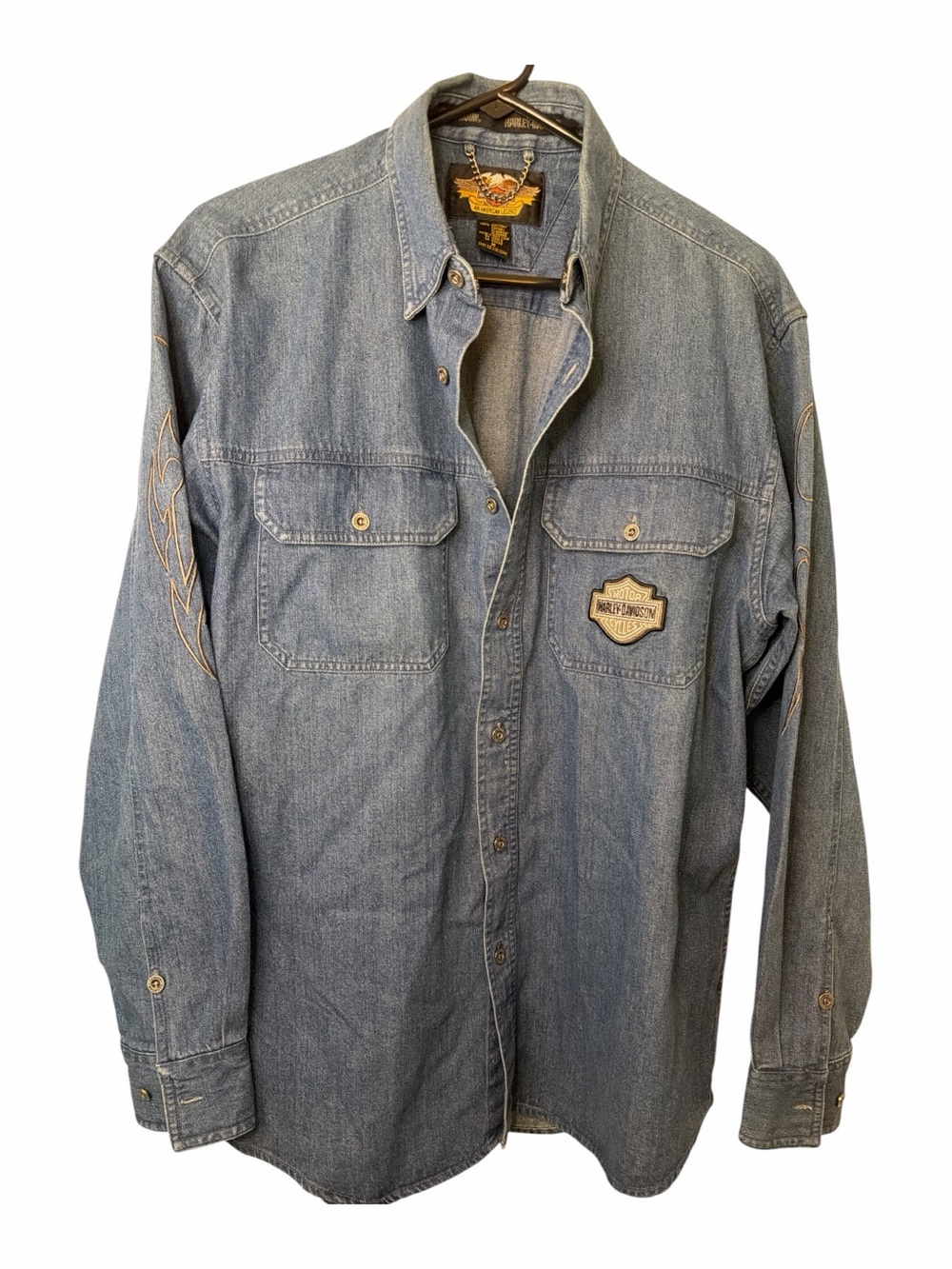 Harley-Davidson Embroidered Long Sleeve Denim Button Up Collared Shirt